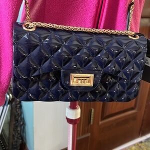 Deluxity LA  Jelly bag  2 way Quilted Crossbody / shoulder bag  Navy/ Gold chain